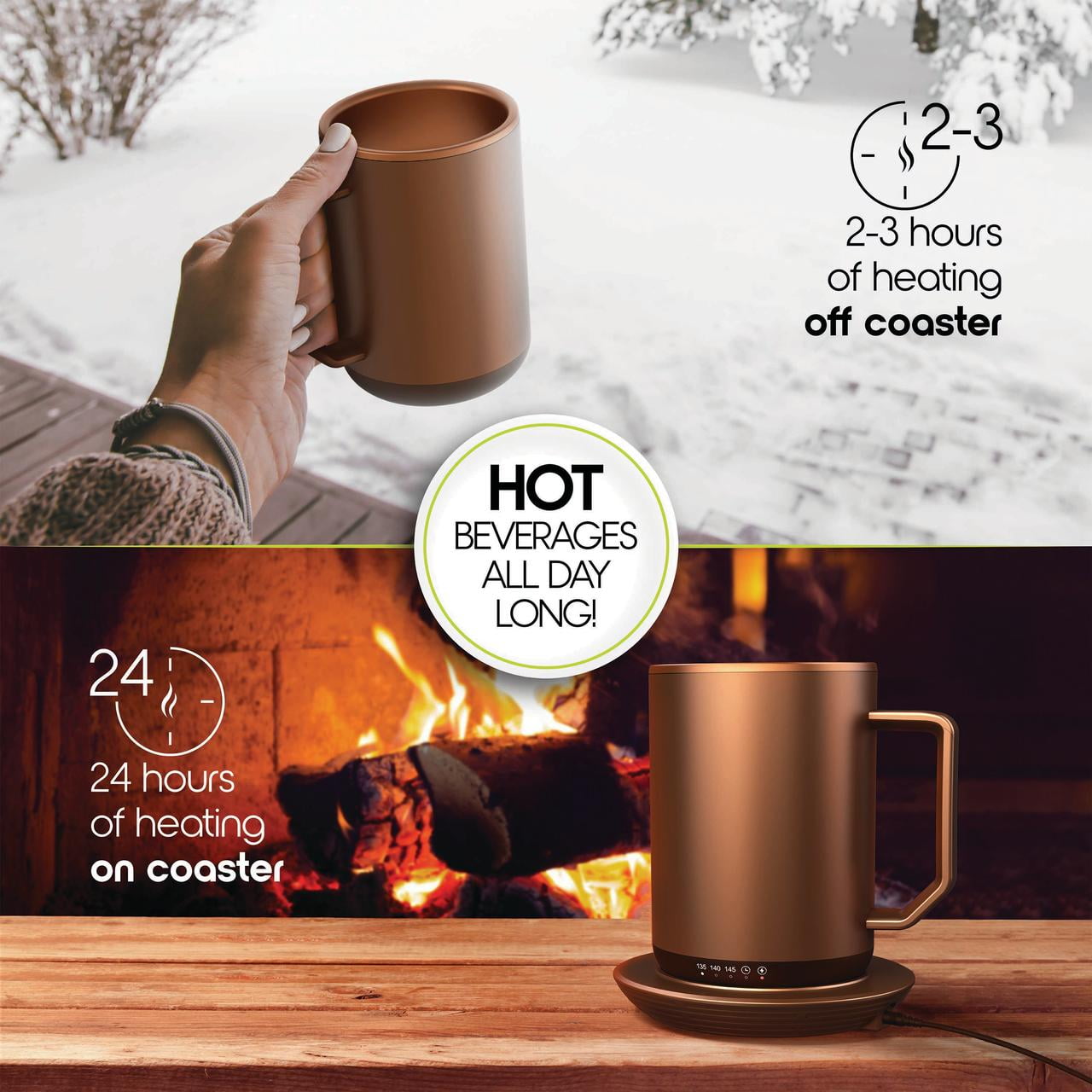 ionMug & Charging Coaster, 12oz. Stainless Steel Self Heating Coffee Mug with Lid, 3.5" x 3.5" x 5"