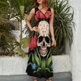 thumbnail image 2 of Vestido De Noche De Lujo Sin Mangas Para Mujer, Flower Cluster Skull Vestido De Fiesta, 2 of 5