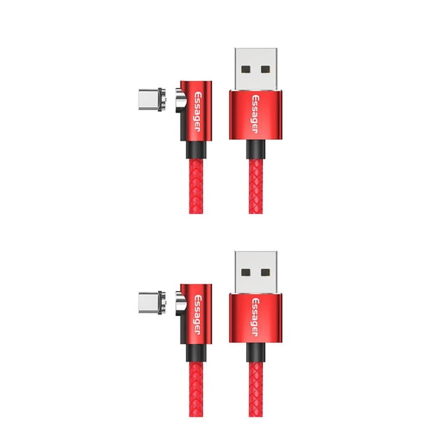 Bearachild Essager, Cable Micro USB para iPhone, Samsung, Android, teléfono móvil, Cable de carga rápida, Cable magnético, Cable USB rojo 2m Tipo-C 2piezas