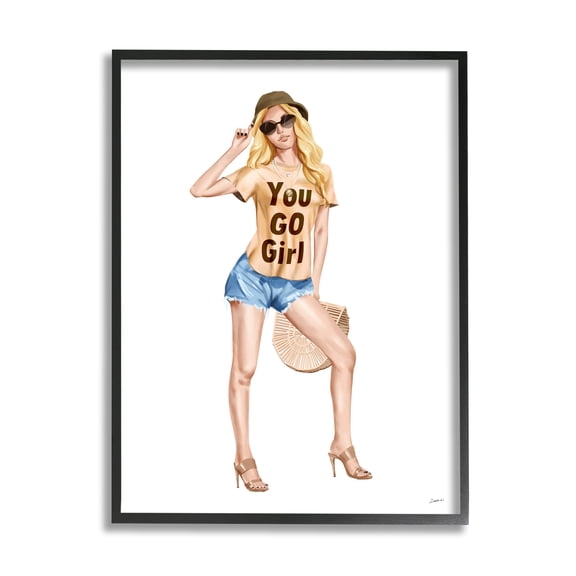 Stupell Industries You Go Girl Phrase Blonde Glam Fashionista Black Framed by Ziwei Li