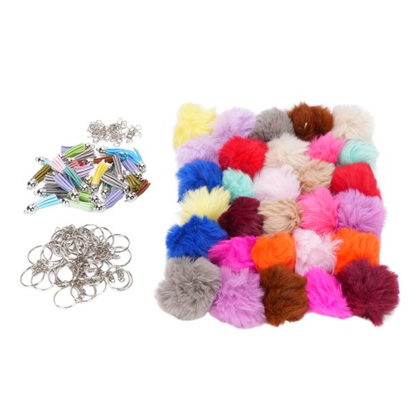 Tassel Keychain Accessories, Puff Ball Keychain Accessories Practical Faux Rabbit Fur 30 Set with Keyrings for Decoration