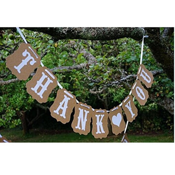 THANK YOU Kraft Paper Bunting Banner Wedding Party Favors (White)