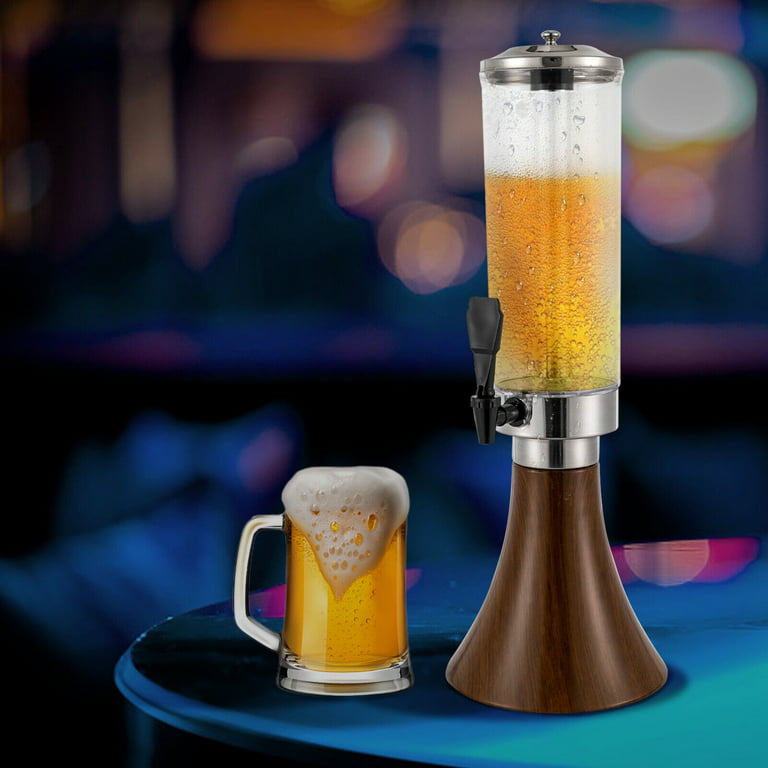 Miumaeov 3L/0.8 Gallon Drink Tower Beverage Dispenser with LED Light Drink  Beer Tower Container for Party Bar Countertop Beverage Server Brown & Clear  