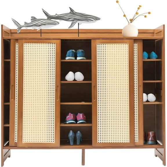 Shoe Cabinet, 6-Tier Large Shoe Storage Cabinets for Entryway 42-43 Pairs Shoes Cabinet, Shoe Cabinet, Bamboo Free Standing Shoe Shelf Organizer Storage with Doors for Home Hallway Bedroom, Natural