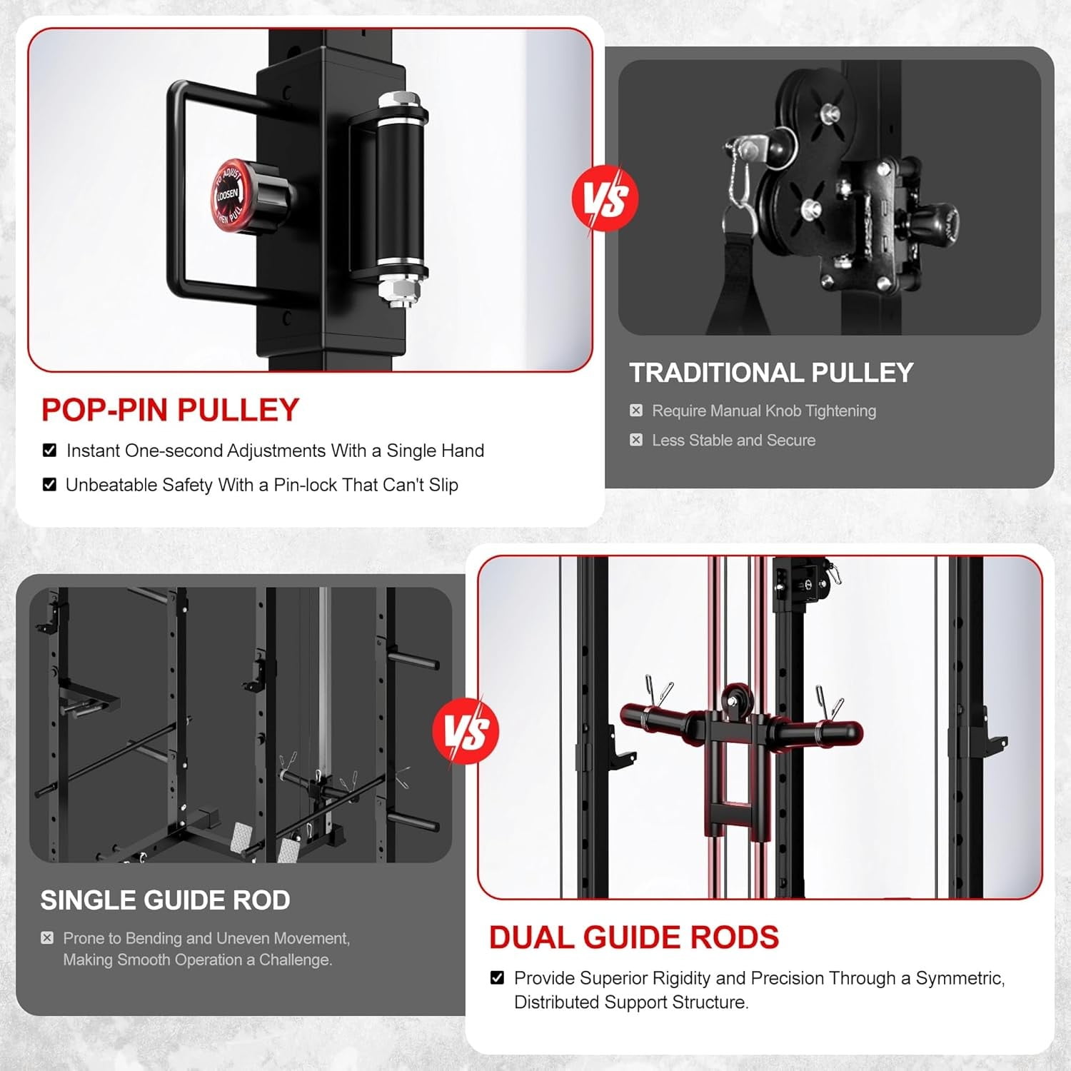 Squat Rack for Home Gym, 2000LBS Power Rack with Adjustable Pulley System, Power Cage Workout Equipment with LAT Pulldown and Training Attachment