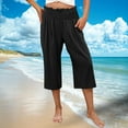 thumbnail image 6 of Womens Pants Elastic Waist Wide Capris High Waisted Pants Casual Summer Pockets Pant, 6 of 6