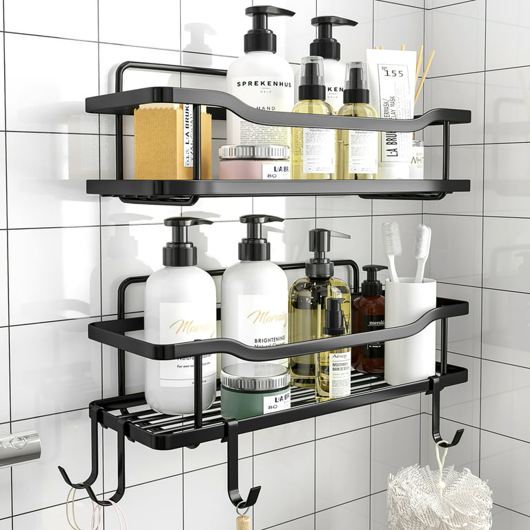 OMAIRA Shower Caddy/Organizer Adhesive Shower Shelf, Rustproof No Drilling  SUS304 Stainless Steel for Kitchen Bathroom Shower Storage, Black, 3 Pack