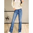 thumbnail image 3 of Fashionable slim-fit light blue stretch printed flared jeans for women, 3 of 5