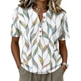 thumbnail image 3 of Abstract Geometric Print Henley Blouse for Women - Short Sleeve V-Neck Button Down Tunic, Casual Loose Fit Summer Top Green XXXL, 3 of 9