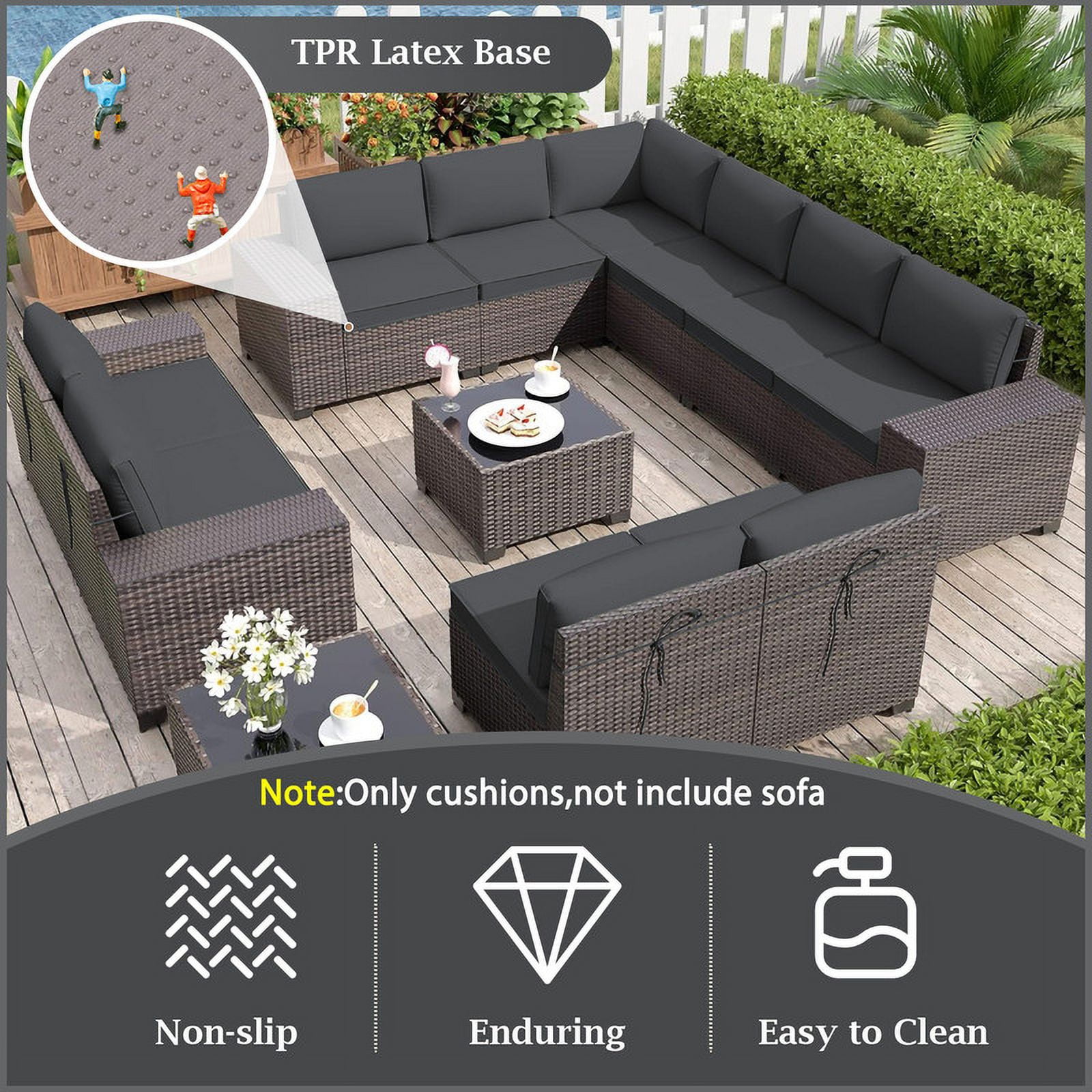 Outdoor Cushions for Patio Furniture Replacement, 4" Foam High-Density, 14-Piece Water-Resistant Outdoor Cushion for 6-Seat Sectional Patio Conversation Sets（Dark gray）