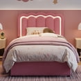 thumbnail image 5 of Amolife Twin Size LED Bed Frame with Drawer, Platform Bed with Velvet Upholstered Adjustable Wavy Headboard, Pink, 5 of 11
