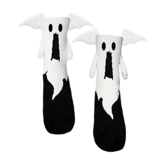 Ouuluon Fun Halloween Ghost Devil Socks, 11 inch Cotton-Lined Magnetic Pull-on Mid-Calf Socks for Parties