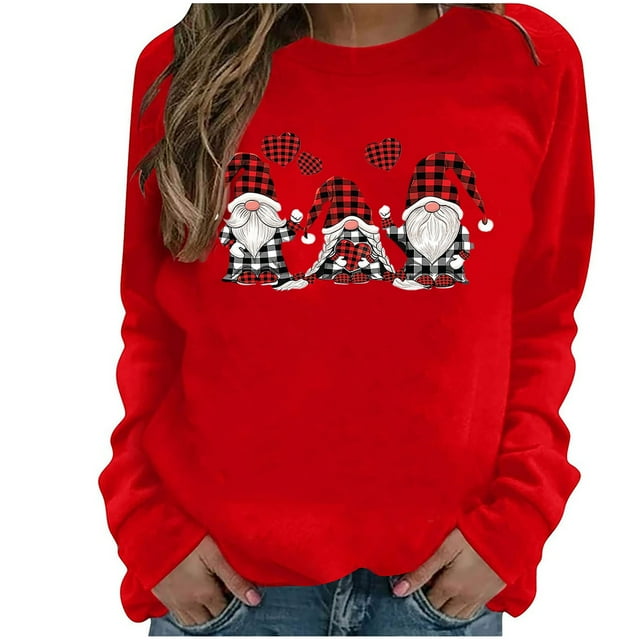 Hauts de Noël pour Femmes à Manches Longues Mode de Noël Chandails Décontractés à Manches Longues Imprimés pour Femmes Hauts