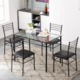 thumbnail image 1 of 5 Piece Dining Table Set, Modern Kitchen Table Sets with Dining Chairs for 4, Glass Rectangular Dining Room Table Set with Black Finish for Home, Kitchen, Living Room, Restaurant, L897, 1 of 9