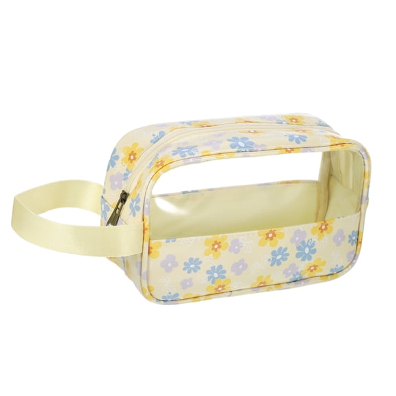Unique Bargains 1 Pc Women Durable Small Makeup Bag for Vacation Camping Outdoor Activities Yellow PU Leather