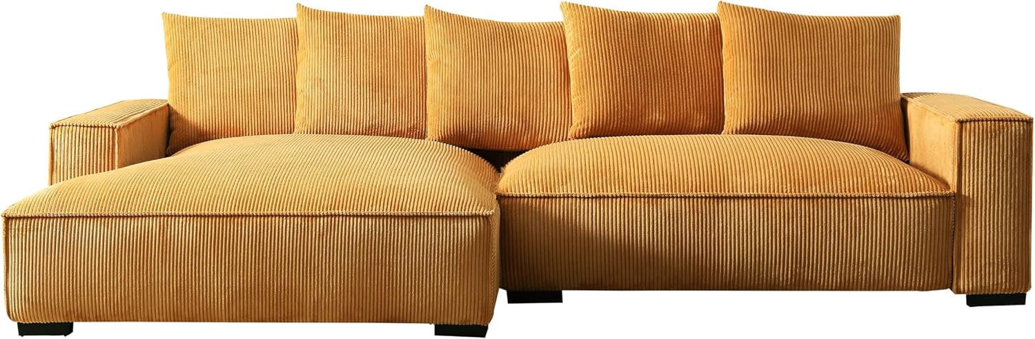 106.7-Inch L Shaped Loveseat and Chaise, Luxe Large Two-Piece Right Facing Sectional Sofa for Living Room,Upholstered with Corduroy Fabric, Left Facing, Ginger