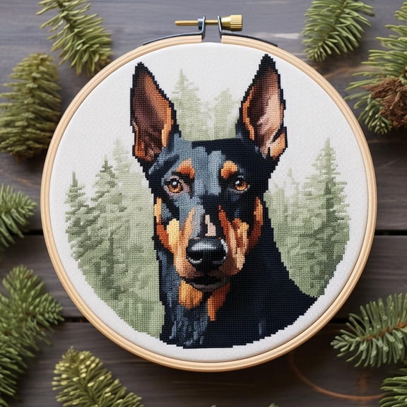 Doberman DIY Stamped Cross Stitch Kits for Beginners Easy with Hoop 11CT Needlepoint Embroidery Counted Cross Stitch Kits Art Craft Wall Decoration 35x35cm(1)