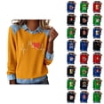 thumbnail image 1 of Mardi Gras Hauts à Manches Longues pour Femmes 2026 Mode Denim Patchwork Col à Revers Chandail en Molleton Graphique, 1 of 2