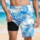 thumbnail image 1 of Ceisia Men's Blue & White Palm Leaf Print Loose Fit Quick Dry Beach Shorts with Inner Lining Multicolor L Gifts, 1 of 7