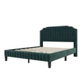 thumbnail image 4 of Queen Size Bed Frame, Velvet Upholstered Platform Bed, Solid Wood Bed Frame with Nailhead Trim & Curved Headboard, No Box Spring Needed, Green, 4 of 7