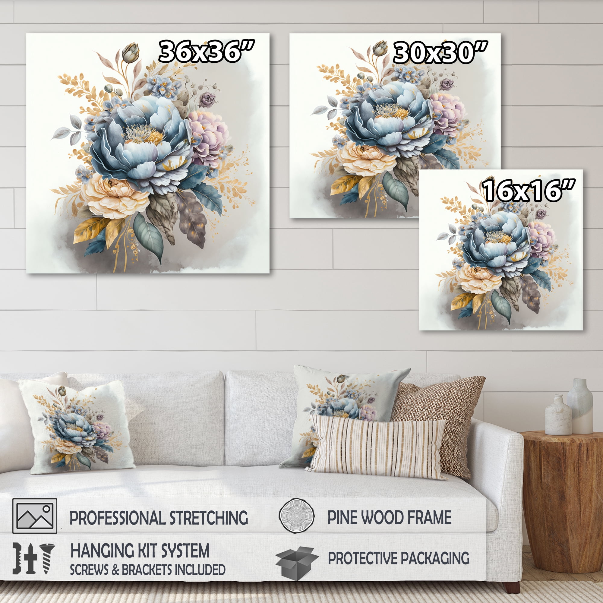 Designart Cool Tone Blooming Bouquet I Canvas Wall Art