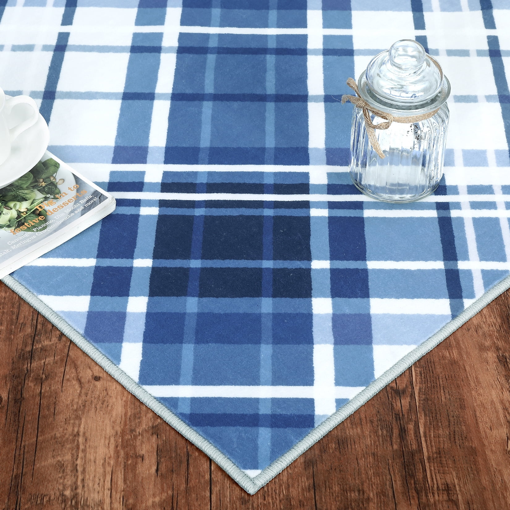 Aoile 2x6 Washable Runner Rug, Christmas Decoration Carpet, Geometric Checkered Throw Mat Floor Carpet for Hallways, Long Entryway, Blue