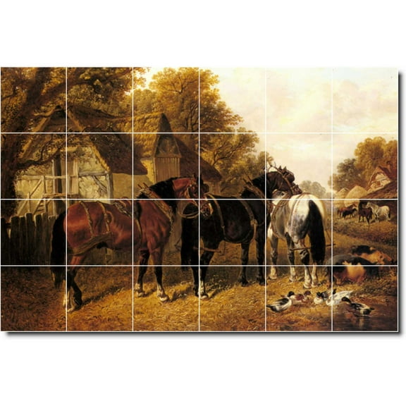 Ceramic Tile Mural-John Frederick Herring Horses Custom Tile Mural 24. 25.5" w x 17" h using (24) 4.25 x 4.25 ceramic tiles