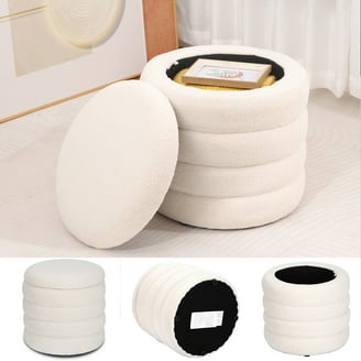 Linon Primrose Storage Ottoman Stool, Natural Finish with White