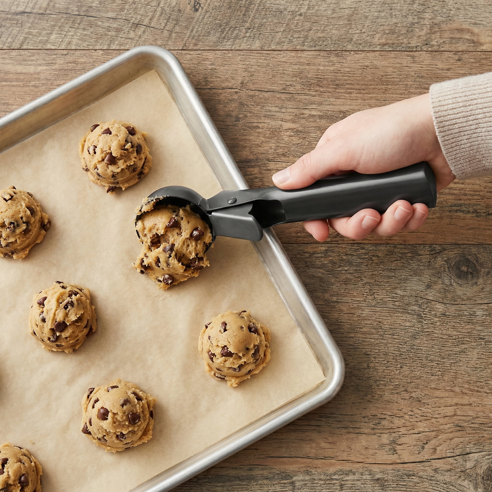Unique Bargains Stainless Steel Pop-out Scooper with Handle Black