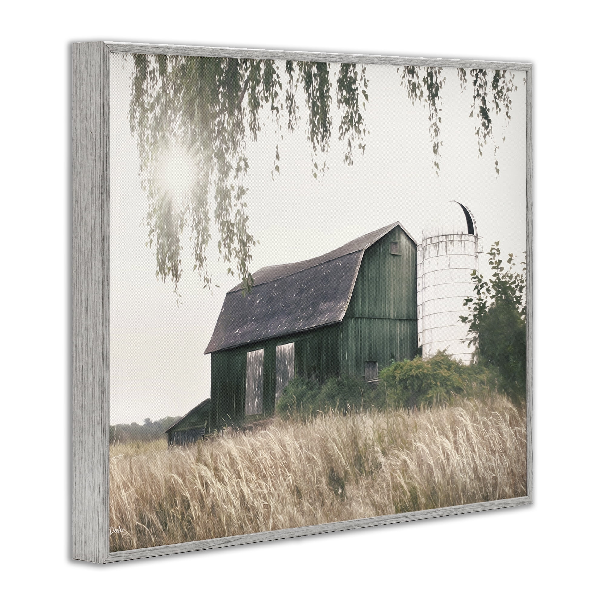 Stupell Industries Green Rustic Barn Landscape Photography Gray Framed Art Print Wall Art, 14 x 11