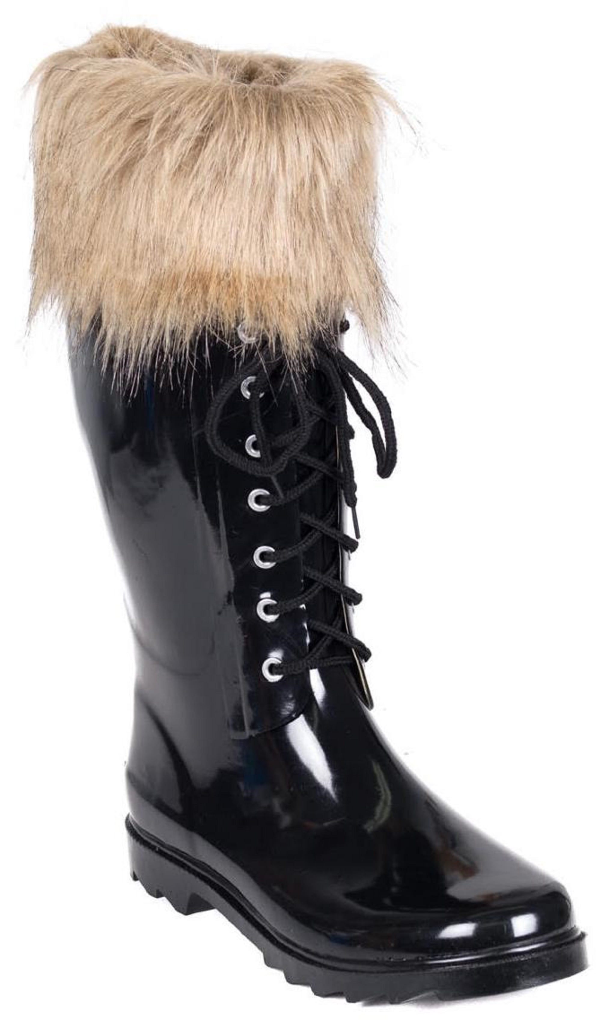 Forever Young Women's Faux Fur Lace-up Tall Rain Boot - Walmart.com