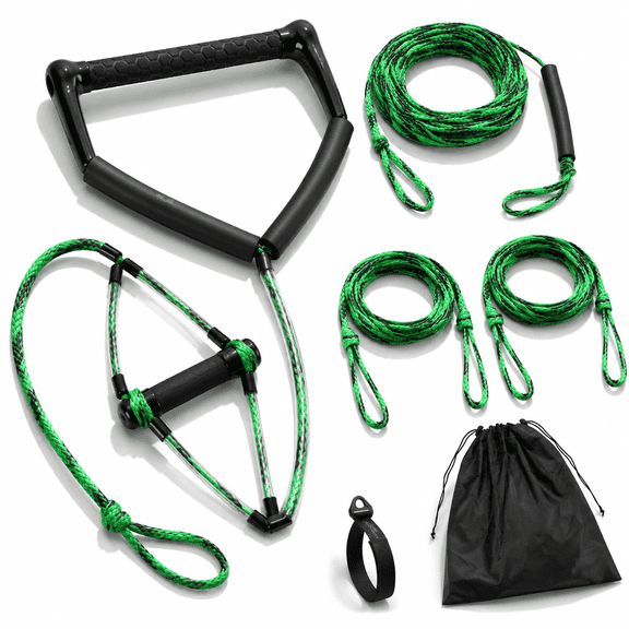 Green 75 Ft 4-Section Wakeboard Rope with Dual Floating Handles