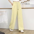 thumbnail image 2 of Olyvenn Stylish Women's Cotton Linen Sweatpants Wide Leg Thermal High Waist Fall Fashion Baggy Sweat Pants with Pockets Yellow XXL, 2 of 3