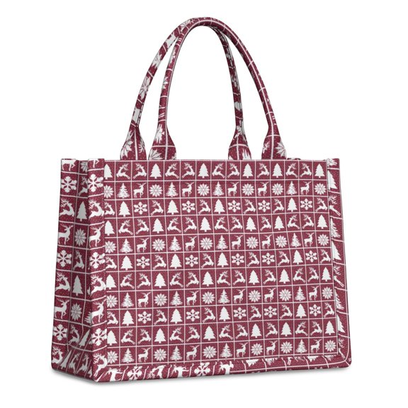 Large Capacity Tote Bag,Red Christmas Deer and Tree Pattern Handbag Fashion Luxury Tote Bag,15.7"x13"x 5.1" Inches,Laptop Compatible