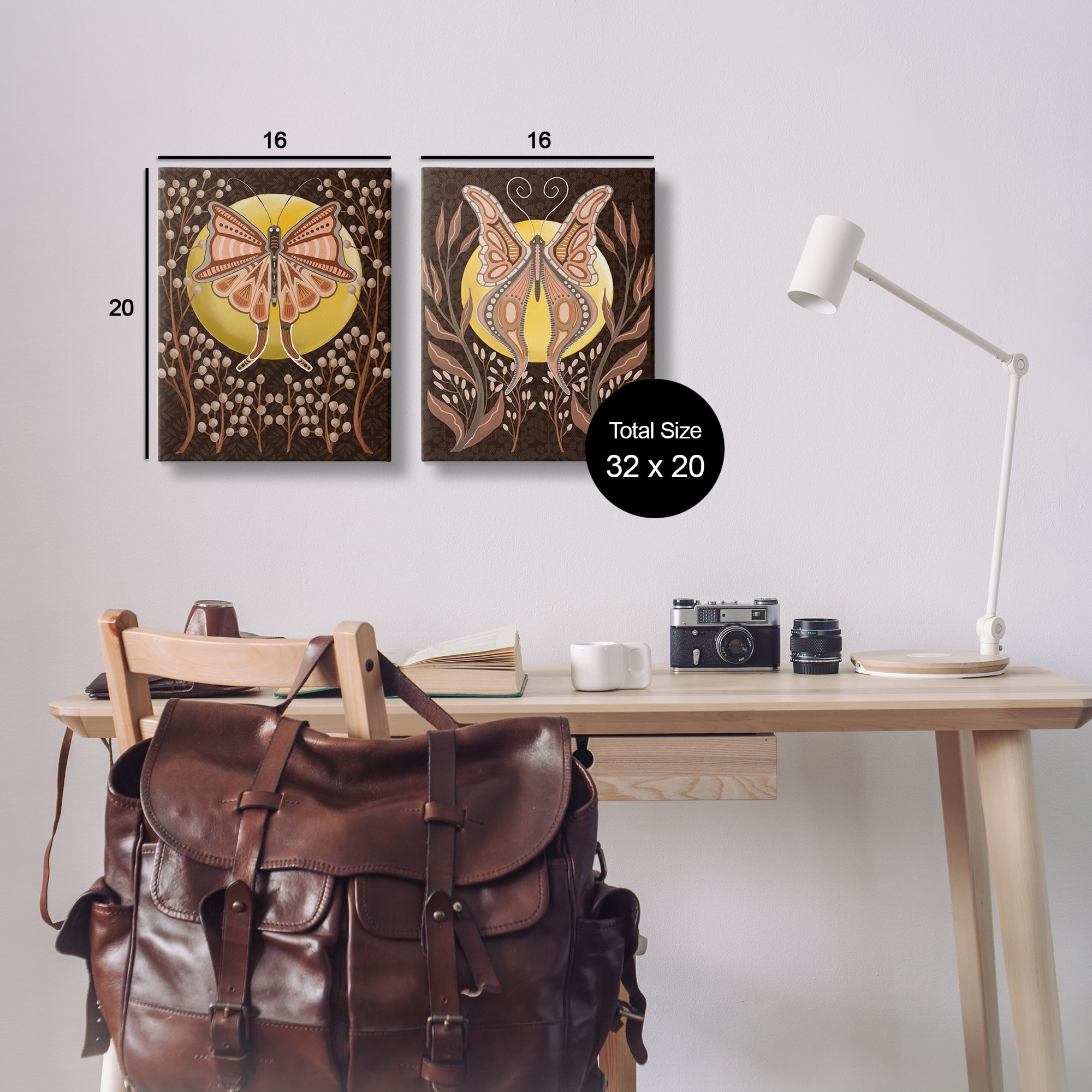 Stupell Industries Moth & Moons in Nature Insects Painting Wrapped Canvas Art Print Wall Art, 16 x 20, Set of 2