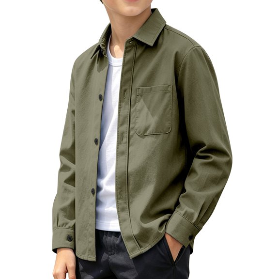 GiLiling Boys Denim Shirt Long Sleeve Button Shacket Western Shirts Regular Fit Cowboy Casual Lightweight Blouse (Green, E)