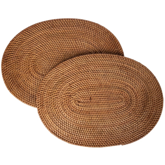 Kouboo Loma Oval Rattan Placemat, Set of 2 Pieces, Oval Round Table Mats, Non Slip Heat Resistant Place Mat, Multipurpose Placemat, Honey Brown
