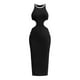 thumbnail image 2 of Vestido liso de cuello redondo para mujer: vestido informal ajustado a la cintura, poliéster y spandex, tallas S-XXL, 2 of 7