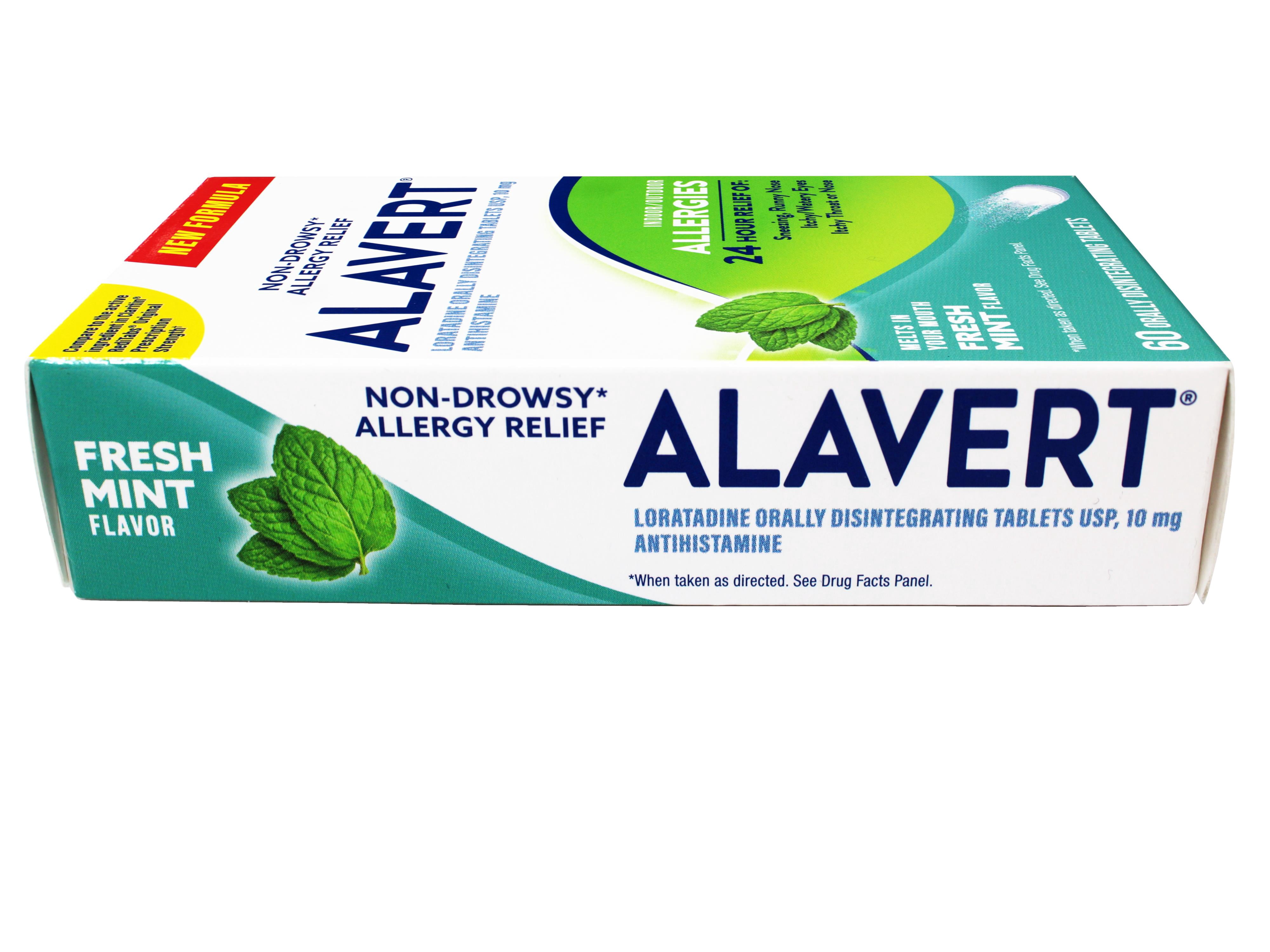 Alavert Allergy 24 Hour Relief, Fresh Mint Flavor, Orally Disintegrating Allergy Tablets, Non-drowsy Antihistamine, Loratadine 10mg, 60 Count - 4 Pack