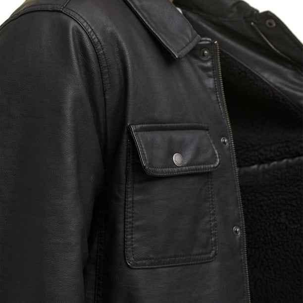 Levi's Men's Full Fleece Lining Faux Leather Jacket, Black, Large