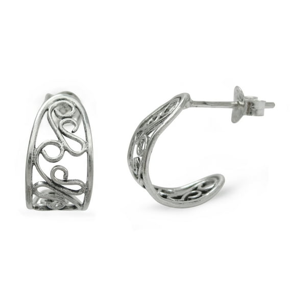 Sterling Silver Filigree Open Swirl Curve Post Earrings