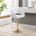 thumbnail image 2 of Wubio Adjustable Bar Stool with Hollow Back and Arms, Modern PU Leather Swivel Barstool, Airlift Counter Height Bar Chair for Kitchen Dining Room (Pearl White, Gold Base), 2 of 18