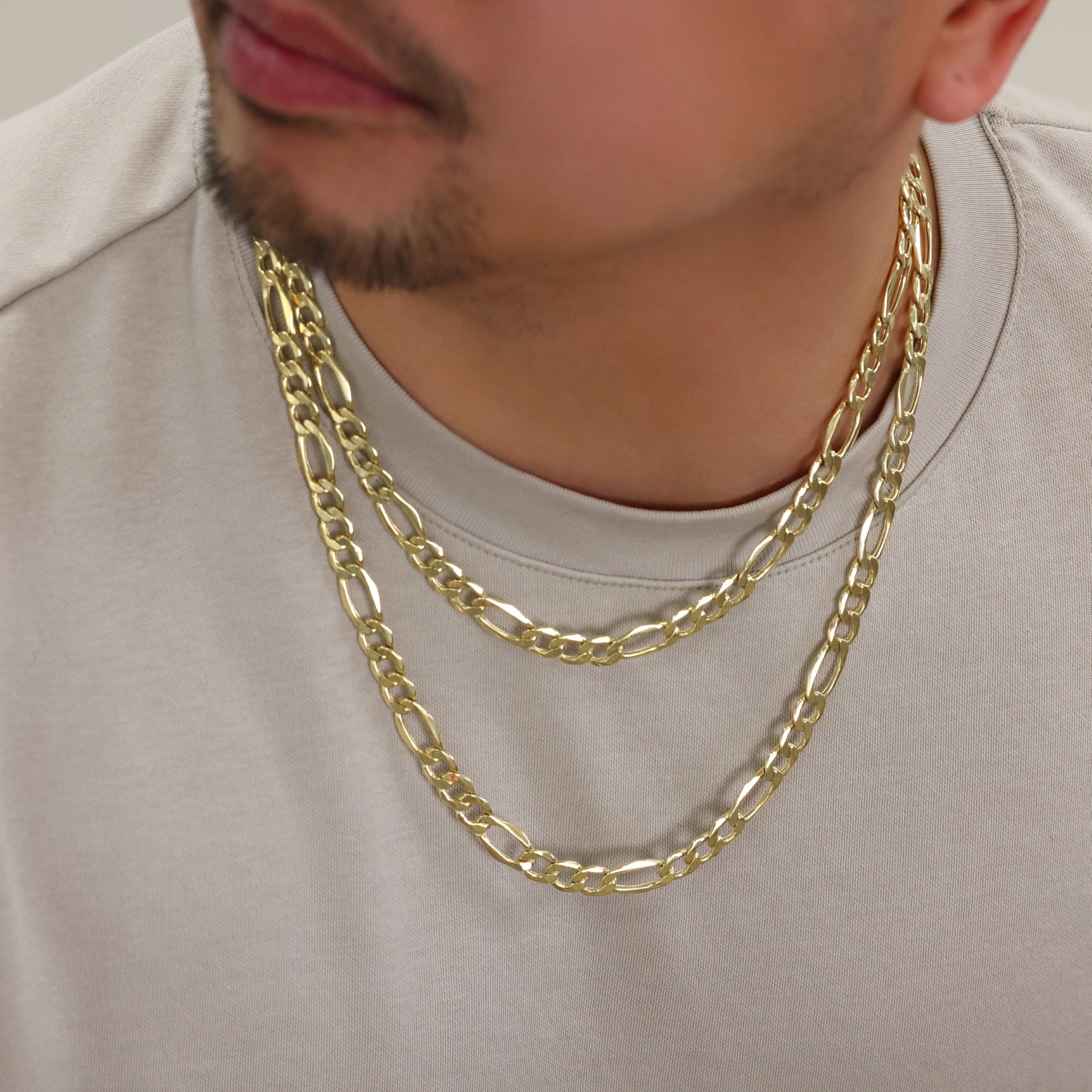 Nuragold 10k Real Yellow Gold Figaro Link 9mm Chain Necklace (20"-30") Italian Jewelry for Men