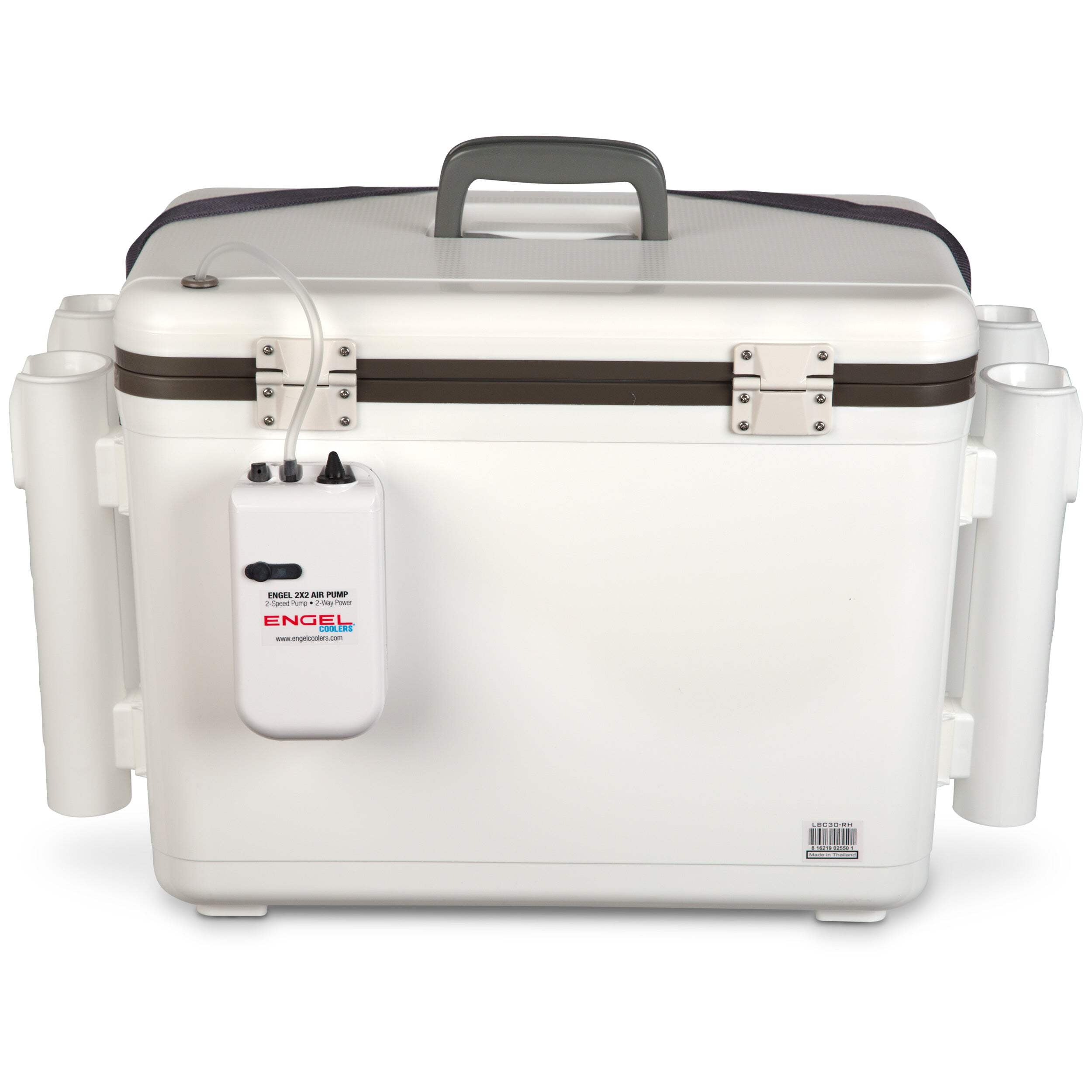 ENGEL 30 Qt Live Bait Cooler with 4x Rod Holders & 2-Speed Aerator Pump - White
