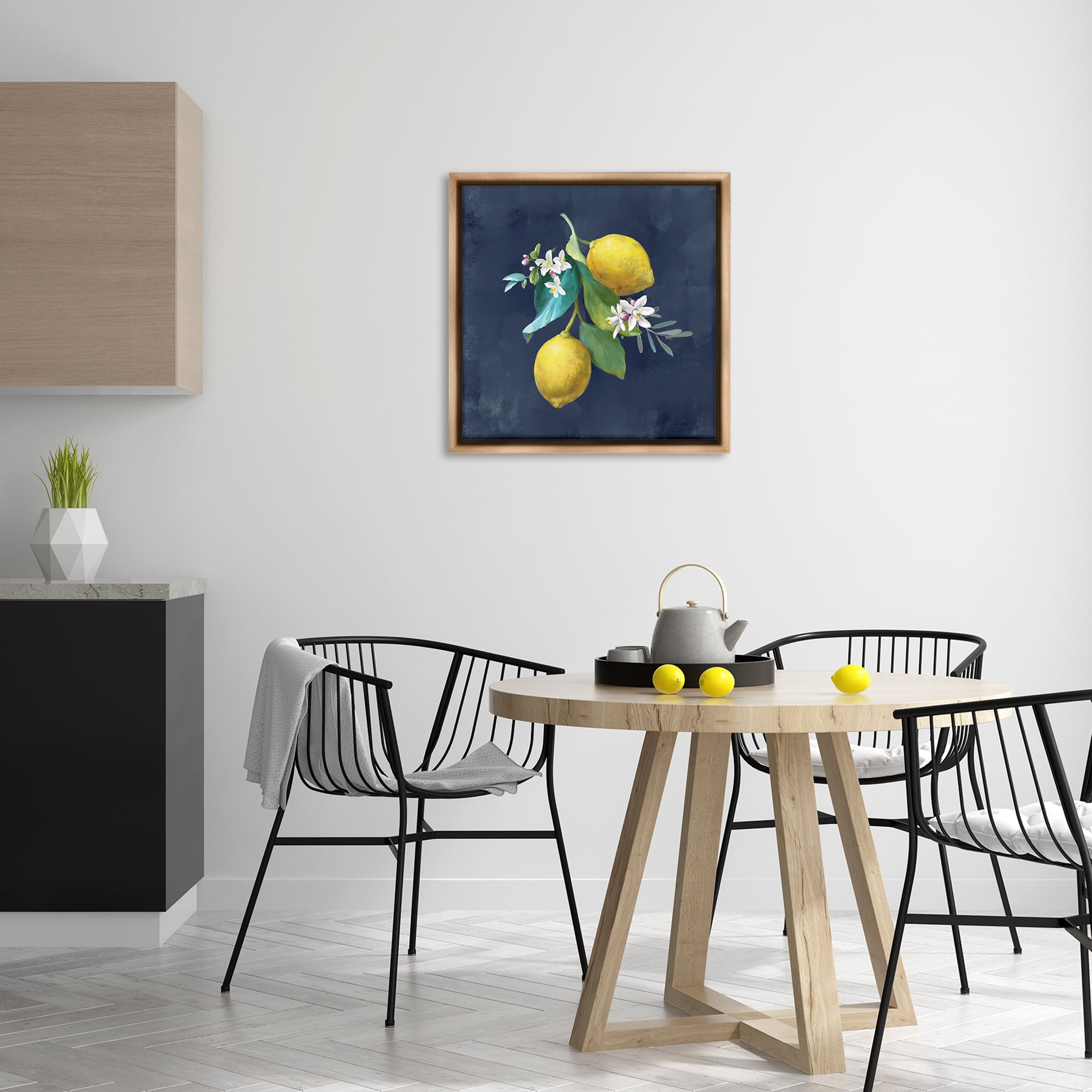 Stupell Industries Lemon Cluster on Blue Food & Beverage Painting Brown Floater Framed Canvas Art Print Wall Art, 25 x 25