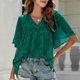 thumbnail image 5 of Camisa de manga acampanada con textura floral de gasa de verano de moda sexy casual para mujer Top con cuello en V Pompotops lopia999298, 5 of 8