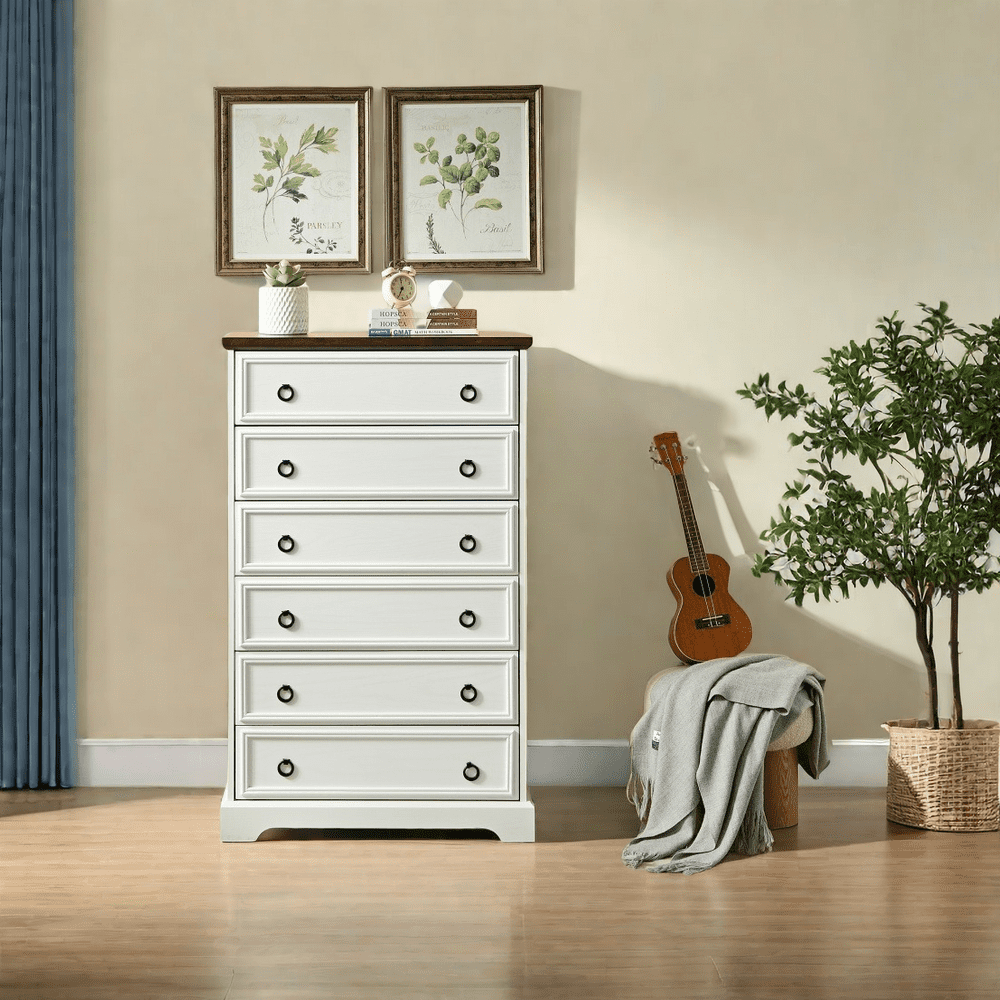 White Tall Skinny Dresser for Bedroom, 6 Drawer Dresser & Chest of Drawers with Round Metal Handles, Farmhouse Wood Dresser - Walmart.com White Tall Skinny Dresser for Bedroom, 6 Drawer Dresser & Chest of Drawers with Round Metal Handles, Farmhouse Wood Dresser - Walmart.com