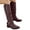 Brown, variant on Womens Knee High Riding Boots Wide Calf Slouchy PU Leather Buckle Strap Pull on Pointed Toe Low Heel FAll Winter Tall Booties
