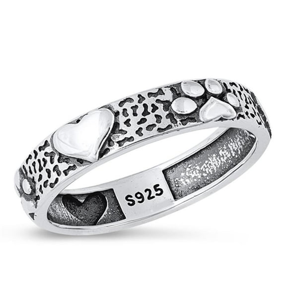 Beautiful Pet Lover Ring 925 Sterling Silver Paw Print Heart Band Jewelry Female Male Unisex Size 8