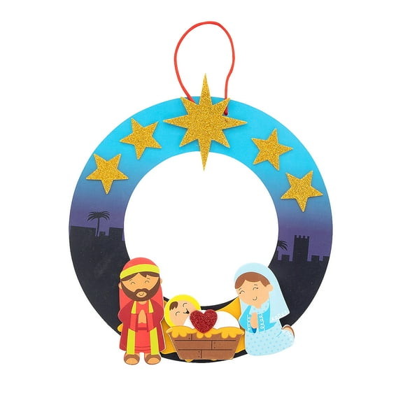 8" Religious Nativity Holy Family Wreath Craft Kits - Makes 12